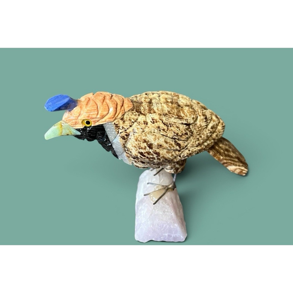 Peruvian Peru Quail Stone Rock Figurine Hand Carved Mineral Art Multicolor‎